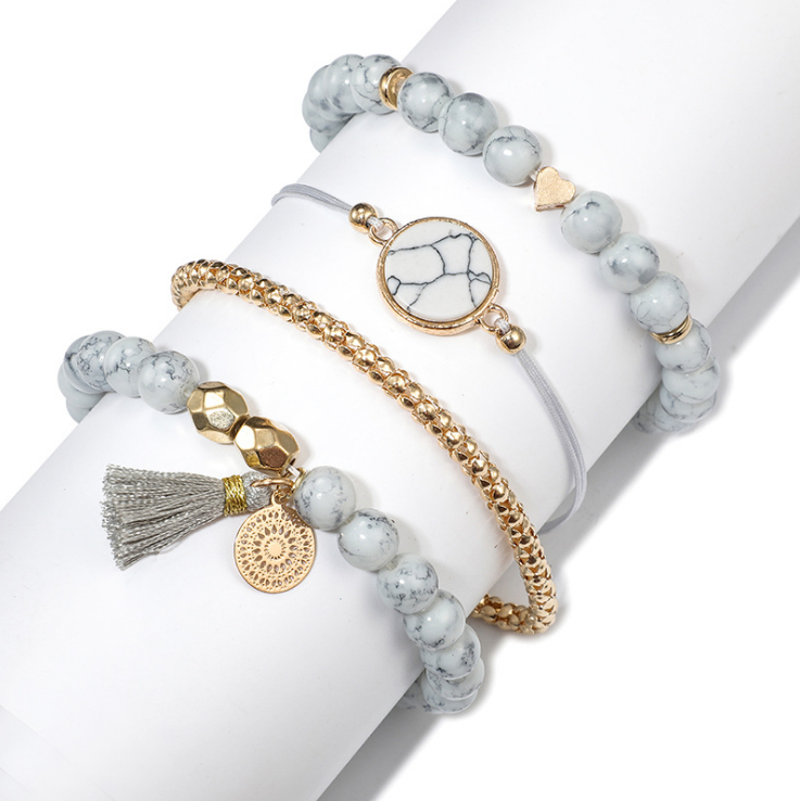 Geometric Hollow Fringed Pine Stone Bracelet Four-piece