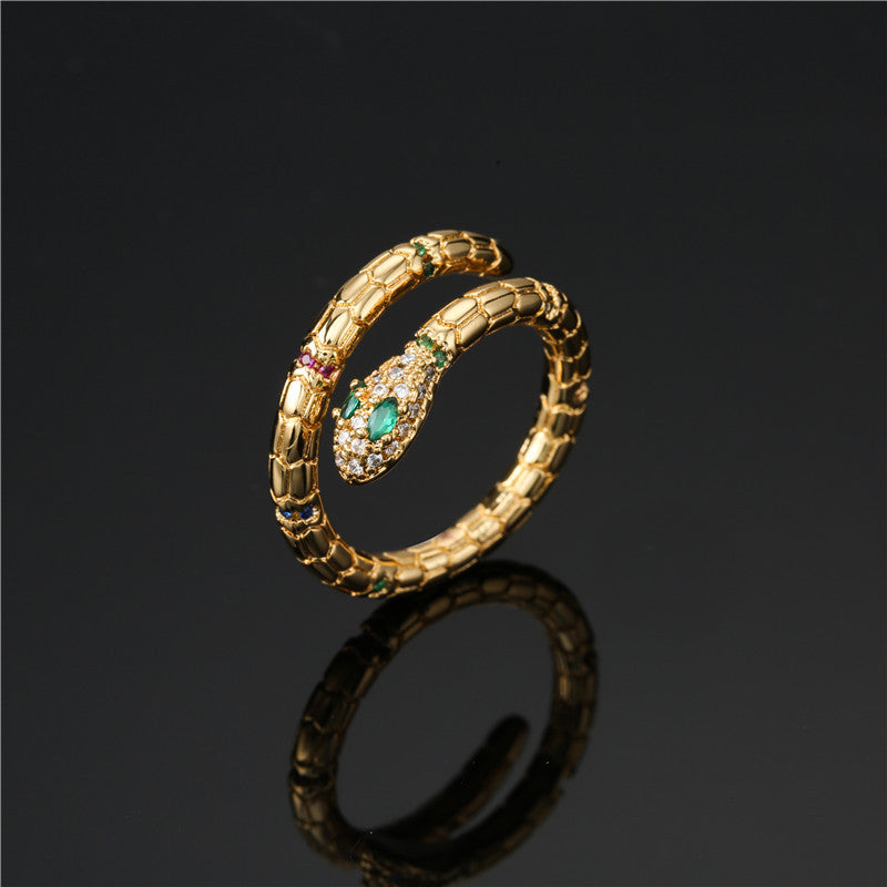 Shiny Cubic Zirconia Snake Ring For Women