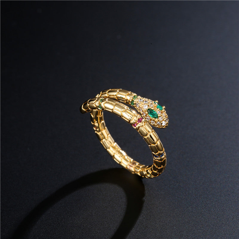 Shiny Cubic Zirconia Snake Ring For Women